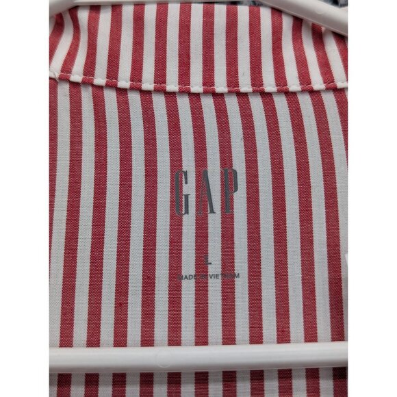 NWT GAP Sleep Poplin Shirt Mens LG Button Up Striped Long Sleeve Pajama Top Red - Picture 10 of 14